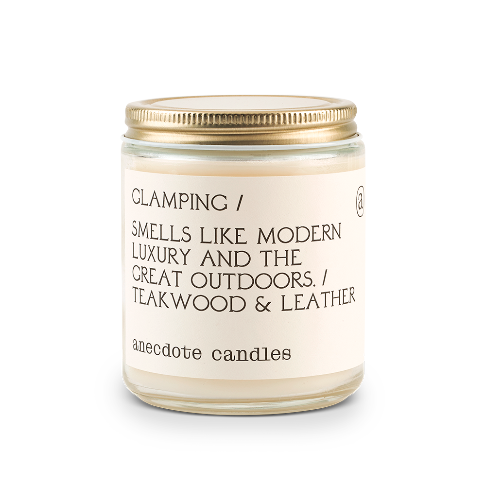 Glamping (Teakwood & Leather) Candle: 7.8 oz Glass Jar