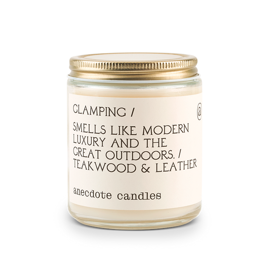 Glamping (Teakwood & Leather) Candle: 7.8 oz Glass Jar