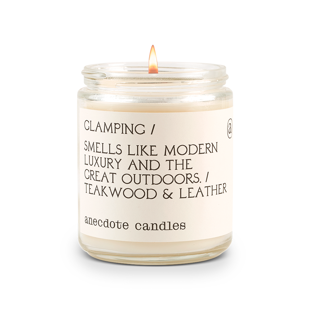 Glamping (Teakwood & Leather) Candle: 7.8 oz Glass Jar