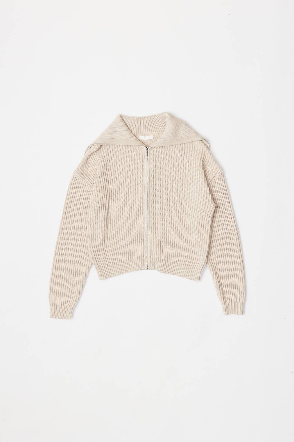 The Addison Sweater | Spread Collar Zip-Up Sweater: LARGE / BEIGE MIX