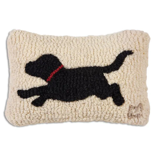 Running Black Dog Pillow