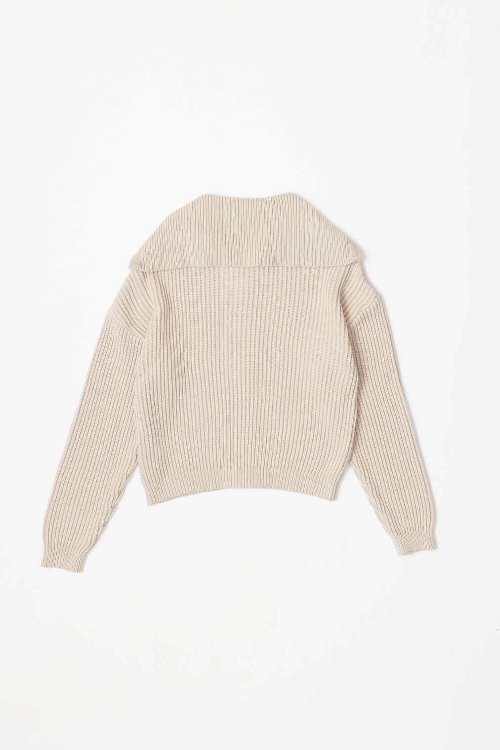 The Addison Sweater | Spread Collar Zip-Up Sweater: LARGE / BEIGE MIX