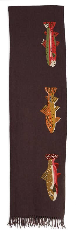 Trout Embroidered Wool Blanket