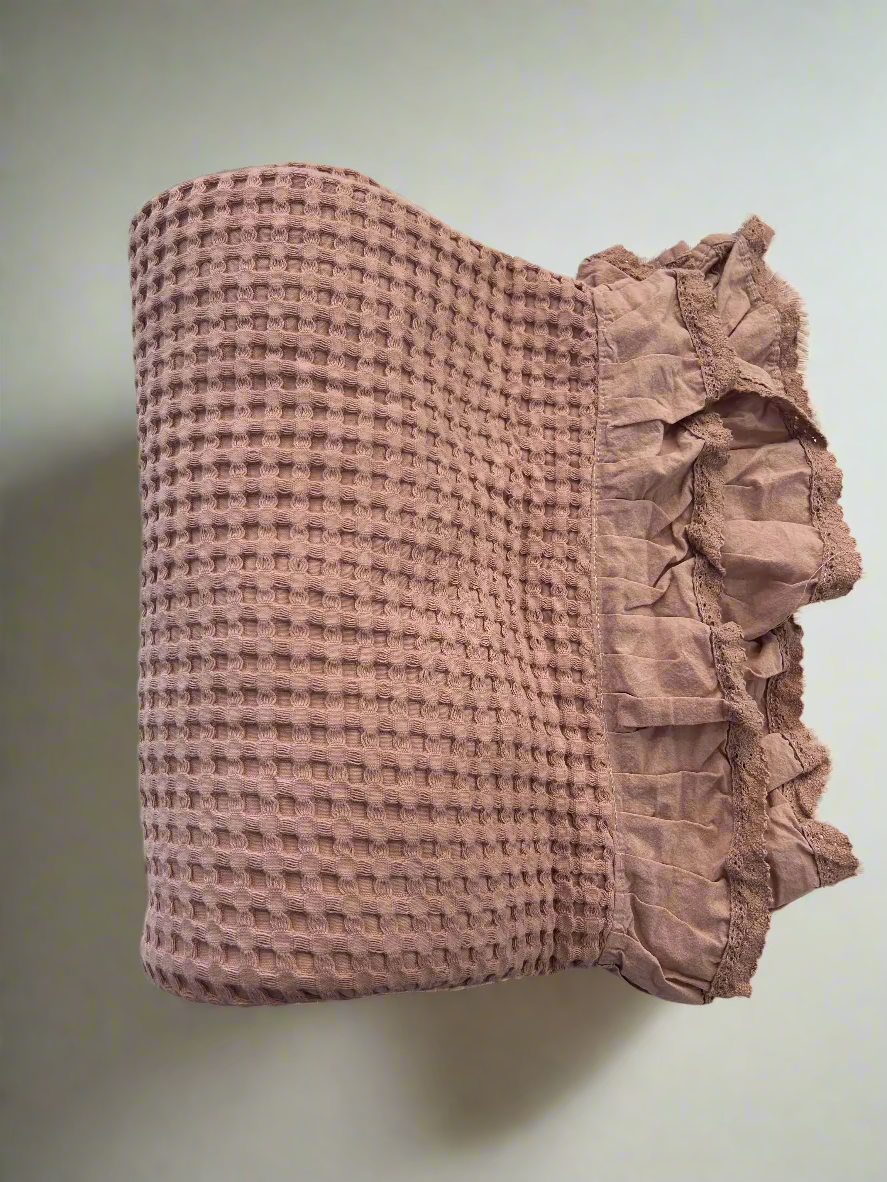 Ruffle Trim Waffle Throw