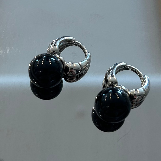 Black Agate Stone Hoops