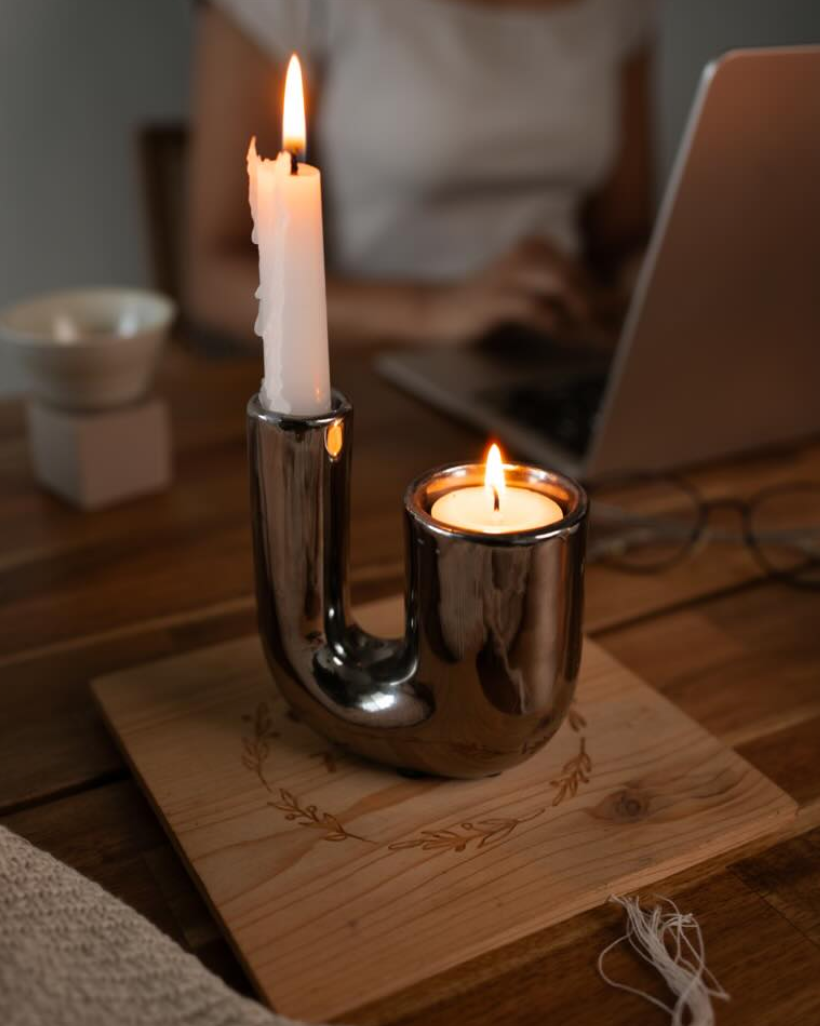 Chrome Ceramic Candle Holder