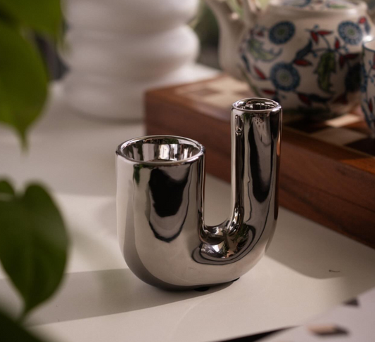 Chrome Ceramic Candle Holder