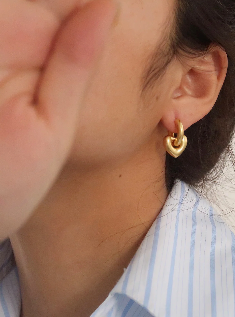 Gold Matte Heart Drop Earring