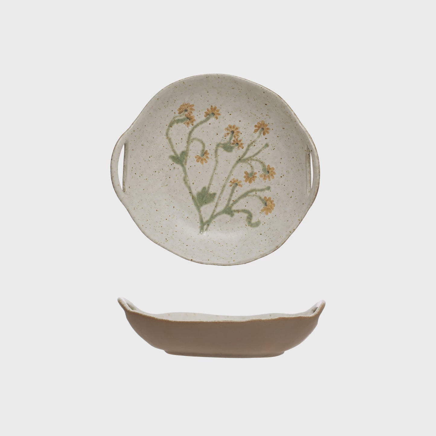 Stoneware Bowl w/ Handles & Botanicals