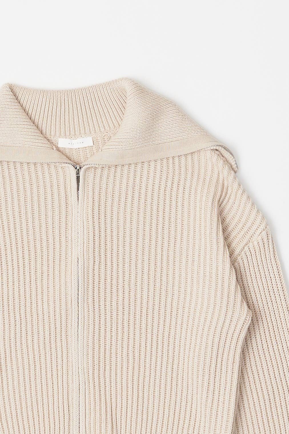 The Addison Sweater | Spread Collar Zip-Up Sweater: LARGE / BEIGE MIX